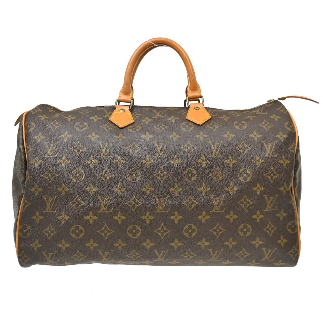 Louis Vuitton Speedy 40 Monogram Canvas Brown Duffle Bag M41522: Louis Vuitton Speedy 40 Monogram Canvas Brown Duffle Bag M41522 Vintage Louis Vuitton Speedy 40 duffle handbag in brown monogram canvas with leather trim and double handles. This zip-top handbag featu