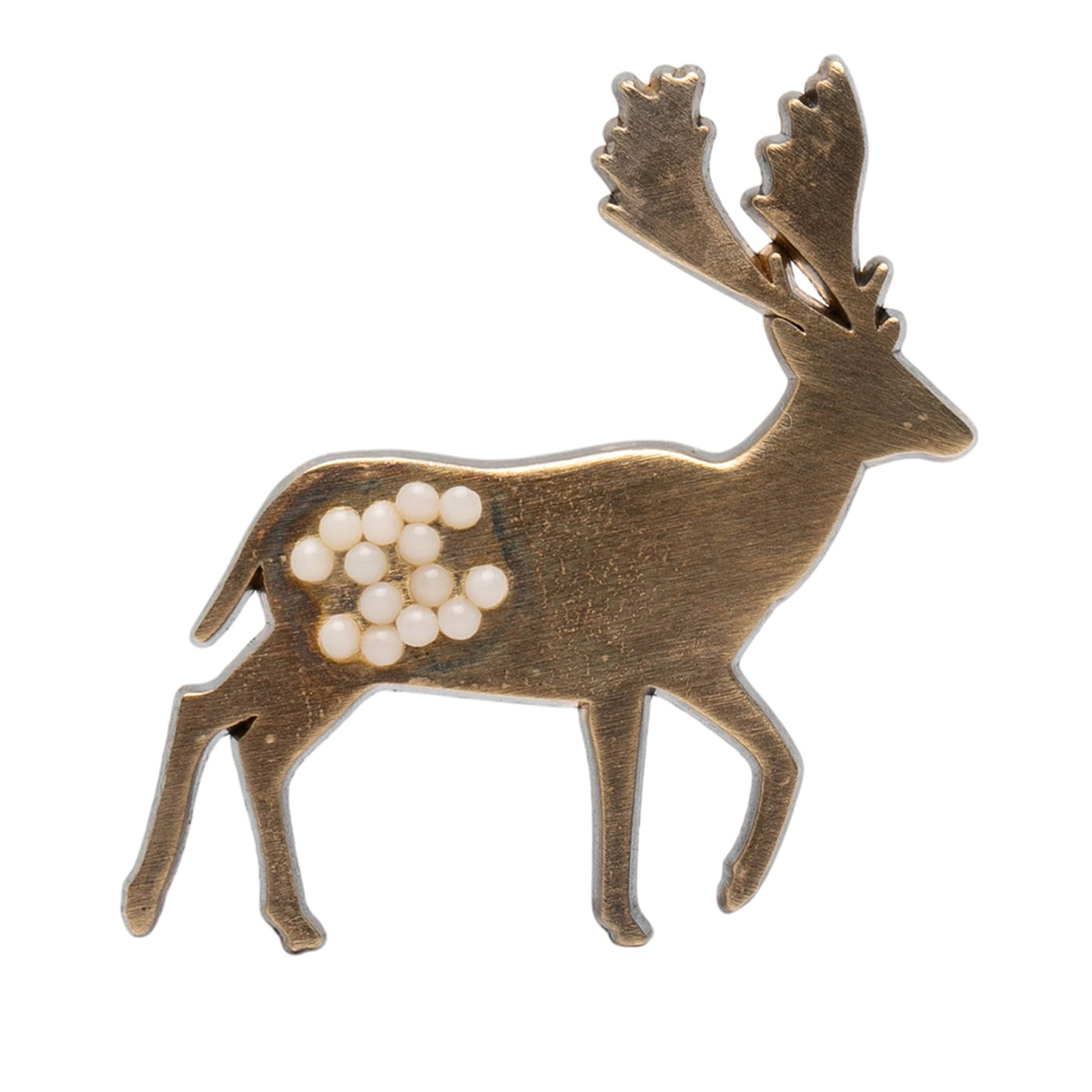 Chanel Deer Brooch with Gold Tone Metal and Faux Pearl Accents (1 of 3)