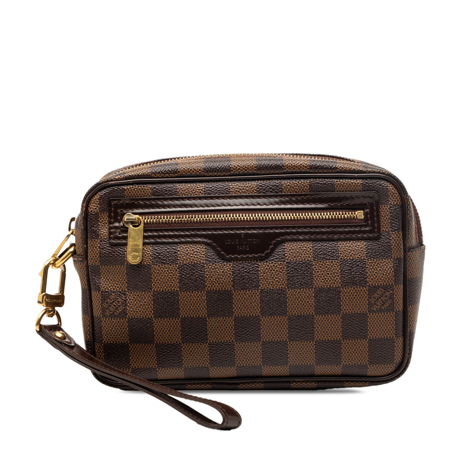 Damier Ebene Pochette Billets Macao wristlet by Louis Vuitton: Damier Ebene Pochette Billets Macao wristlet by Louis Vuitton This Louis Vuitton Damier Ebene Pochette Billets Macao features a damier canvas body with a brown color scheme, a flat leather wrist strap