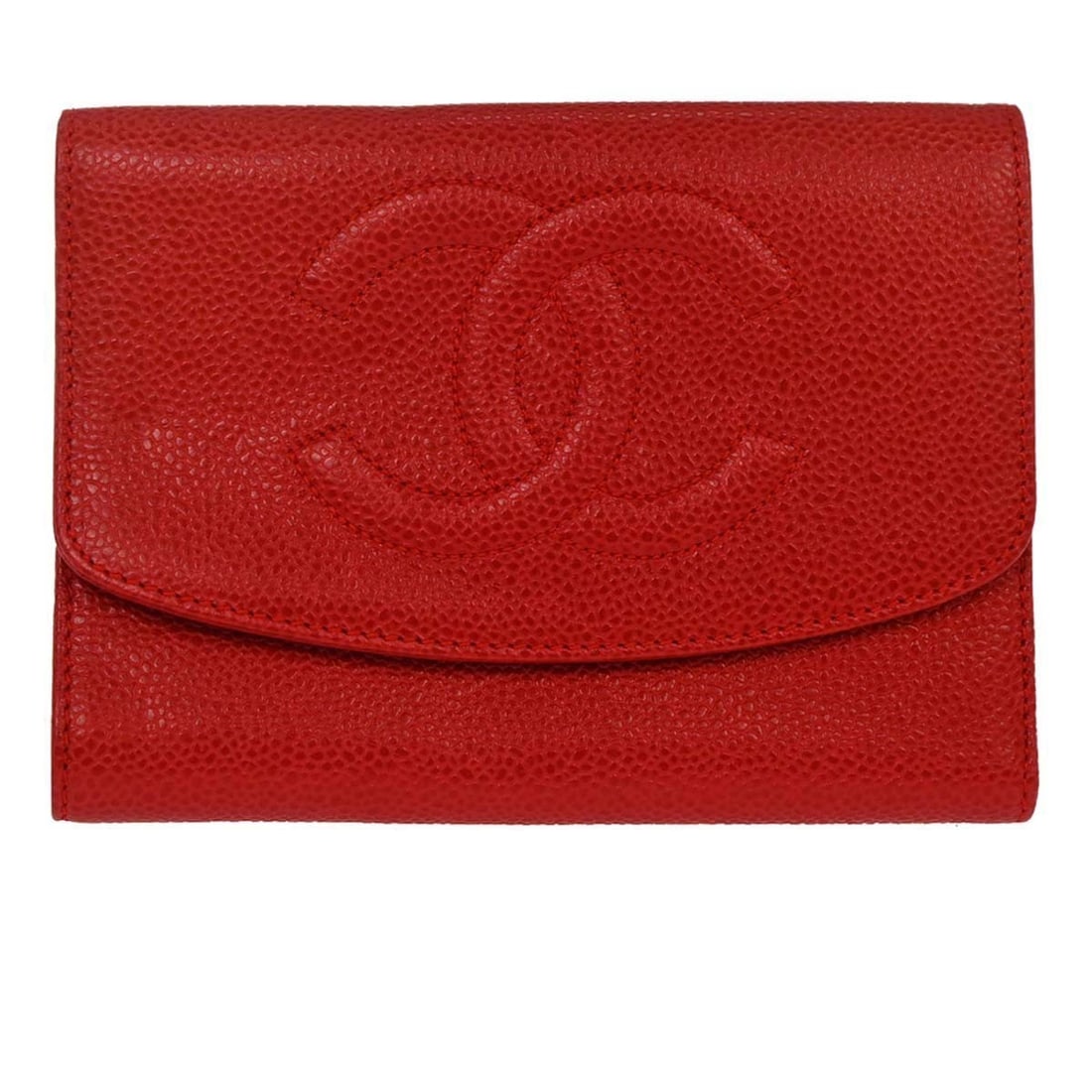 CHANEL Caviar Calfskin Wristlet Wallet in Red: CHANEL Caviar Calfskin Wristlet Wallet in Red Women's red trifold wallet in Caviar Skin leather, made in Italy. It features one exterior pocket, one interior zipper pocket, one bill pocket, three addi