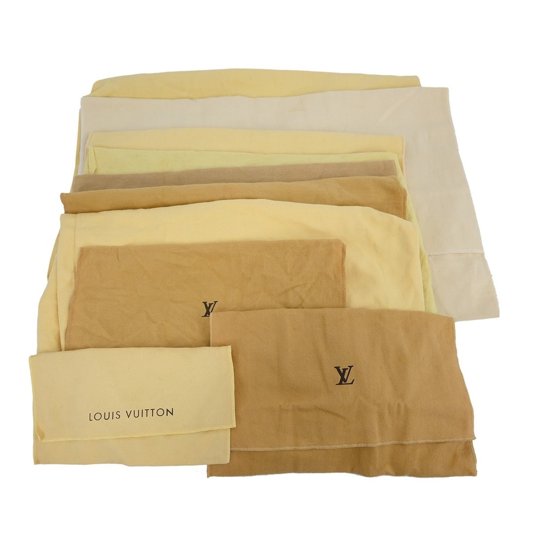 Set of 10 Louis Vuitton Cotton Dustbags Brown Beige: Set of 10 Louis Vuitton Cotton Dustbags Brown Beige Set of 10 Louis Vuitton dust bags in brown and beige 100% cotton. Designed for unisex use, these dust bags show overall signs of use with reasonable