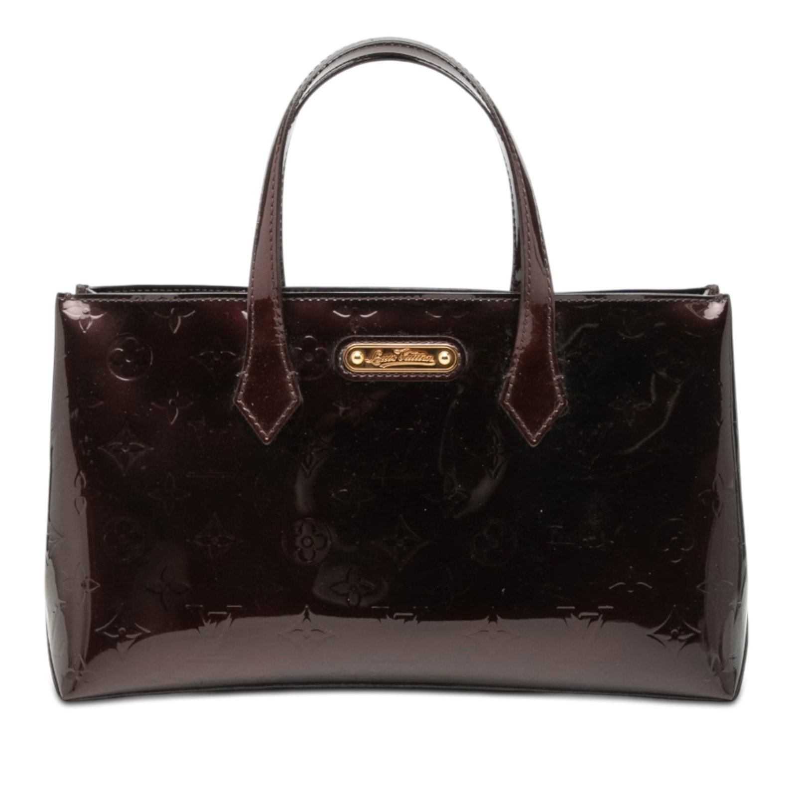 Louis Vuitton Wilshire PM Monogram Vernis Leather Handbag Purple: Louis Vuitton Wilshire PM Monogram Vernis Leather Handbag Purple Louis Vuitton Monogram Vernis Wilshire PM handbag crafted in monogram vernis leather. This bag features flat leather handles, an open t
