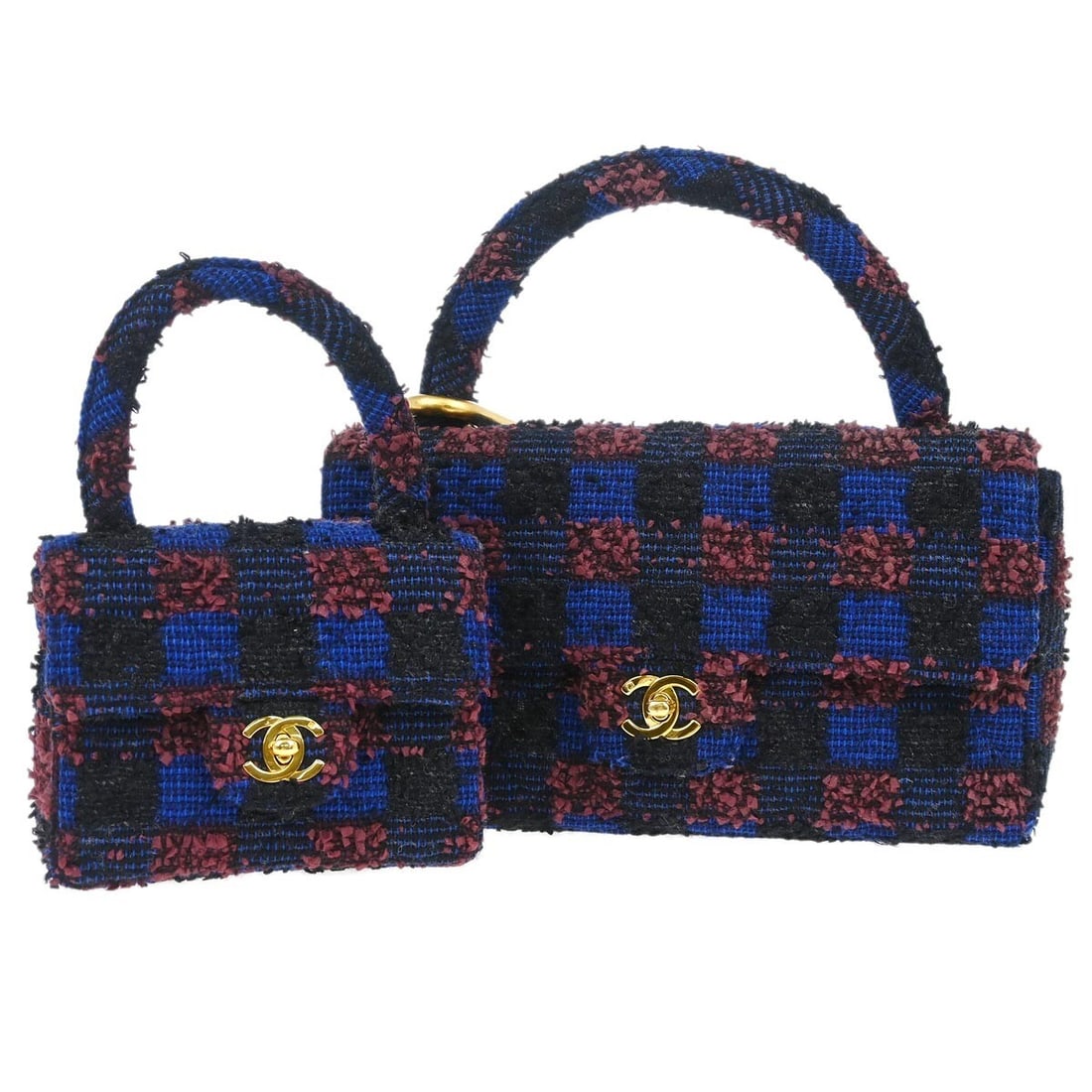 CHANEL Classic Single Flap blue tweed 2-piece handbag set: CHANEL Classic Single Flap blue tweed 2-piece handbag set Chanel Classic Single Flap 2-in-1 handbag set in blue tweed, featuring a turn-lock closure, quilted accents, and leather lining. This set incl