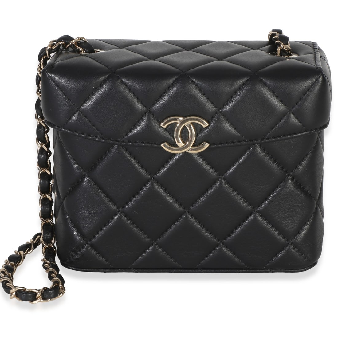 Chanel Secret Box Bag Black Quilted Lambskin Shoulder: Chanel Secret Box Bag Black Quilted Lambskin Shoulder This Chanel Black Quilted Lambskin Small Secret Box Bag features a classic quilted leather design with gold-tone hardware and a magnetic snap clos