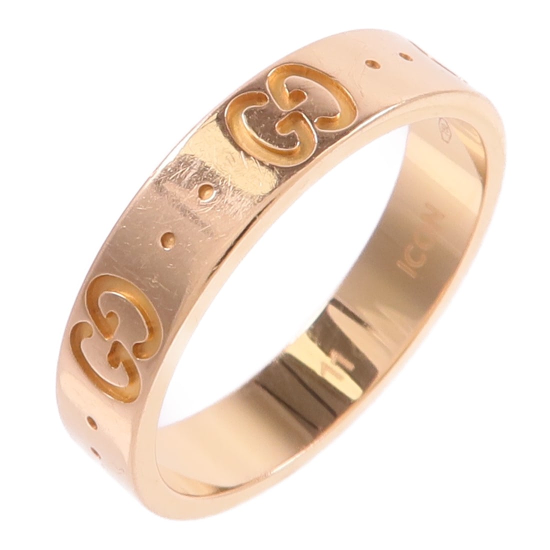 18K Pink Gold Gucci Icon GG Ring Size 5.5 Gucci 11: 18K Pink Gold Gucci Icon GG Ring Size 5.5 Gucci 11 Gucci Icon ring in 18K pink gold with a gold color finish. The ring is size 5.5 and engraved 11. It is in AB very good condition and comes with no ac