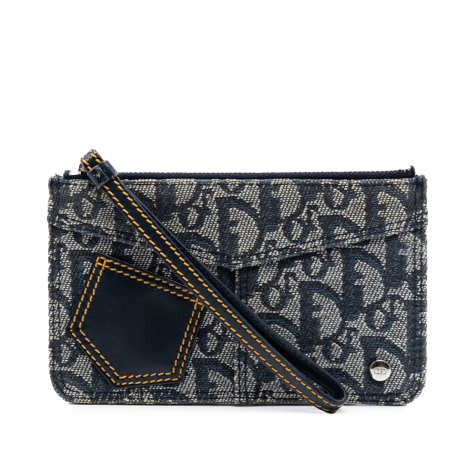 Dior Diorissimo Trotter Canvas Zip Wristlet Pouch Blue: Dior Diorissimo Trotter Canvas Zip Wristlet Pouch Blue This Diorissimo Trotter Canvas Wristlet Pouch features a canvas body, a flat leather wrist strap, and a top zip closure. It is made in Italy and 