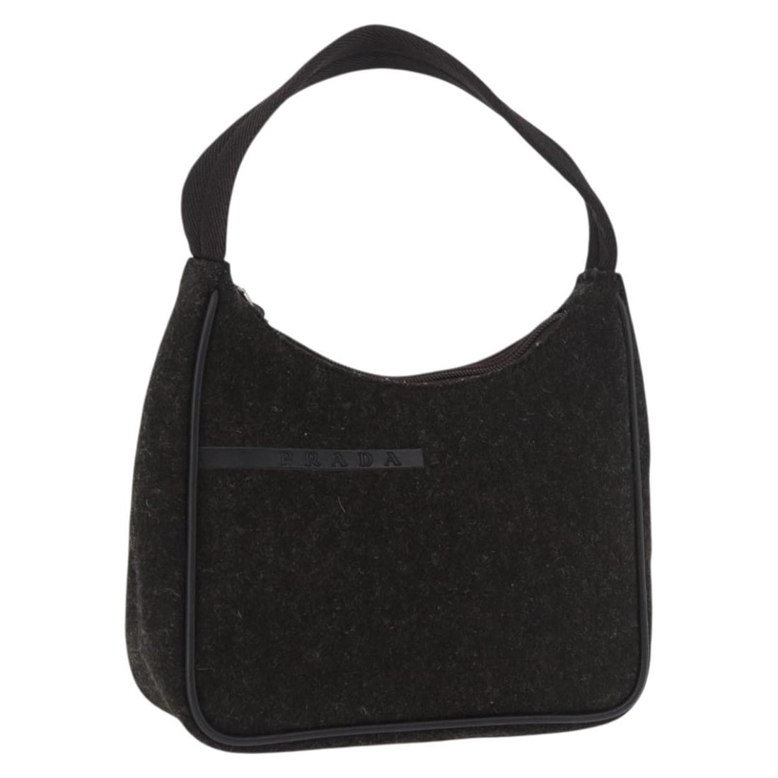 Prada wool hand bag pouch khaki silver tone Italy: Prada wool hand bag pouch khaki silver tone Italy A Prada sports hand pouch in khaki and silver, made from wool and styled as a hand bag. It was made in Italy and is offered in B condition with reason