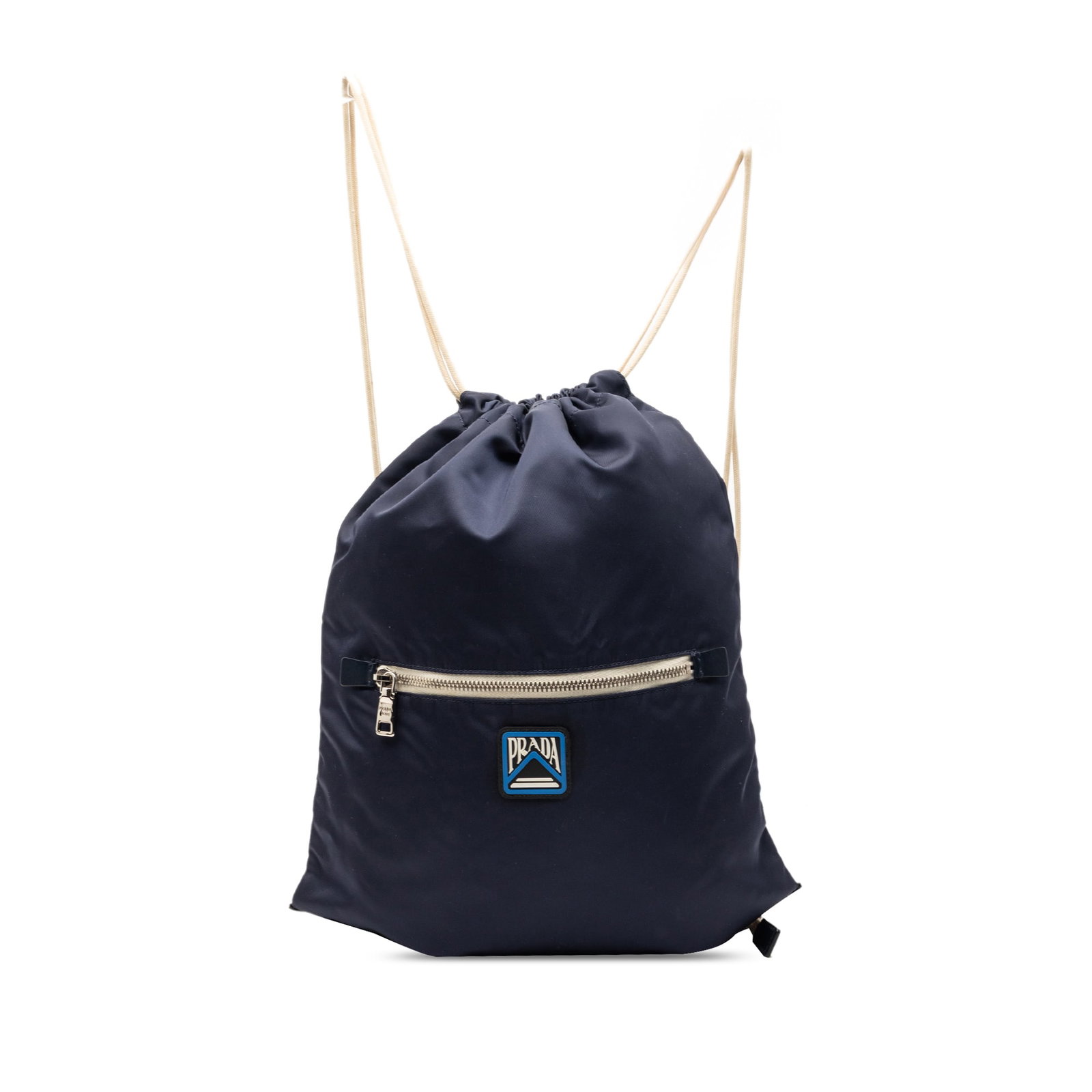 Prada Tessuto nylon drawstring backpack blue: Prada Tessuto nylon drawstring backpack blue This Prada Tessuto Drawstring Backpack features a durable nylon body with rolled canvas back straps, a convenient open top with drawstring closure, and an 