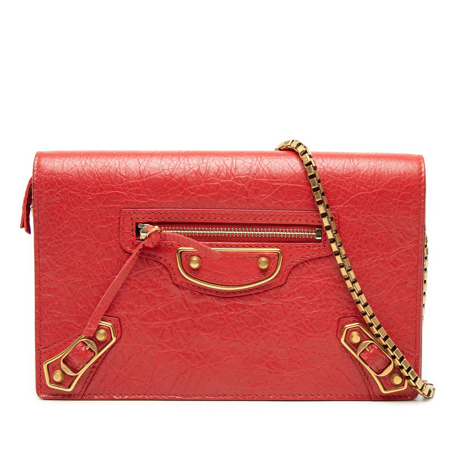 Balenciaga Motocross Metallic Edge Goatskin Chain Wallet Red (1 of 7)