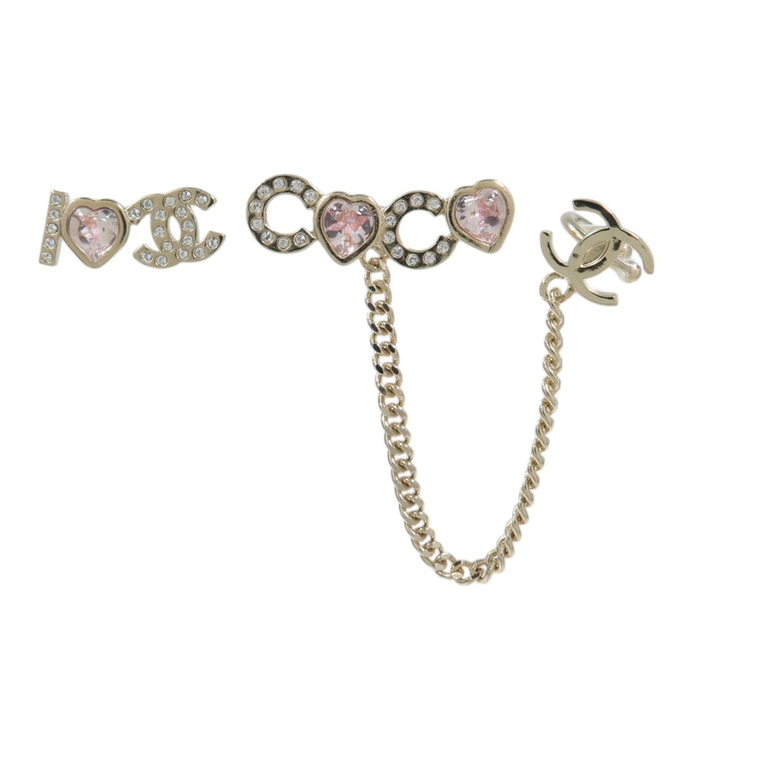 Chanel CC Pierced Earrings Pink Clear Light Gold Tone: Chanel CC Pierced Earrings Pink Clear Light Gold Tone CHANEL pierced earrings in metal with a gold, pink, and clear color combination. The earrings are described as CC earrings and come with a storage