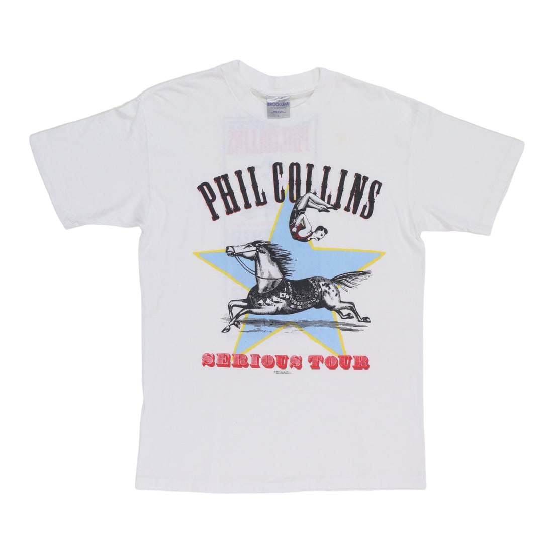 Vintage 1990 Phil Collins Serious Tour White Cotton Concert T-Shirt Size Large: Vintage 1990 Phil Collins Serious Tour White Cotton Concert T-Shirt Size Large This is an original vintage 1990 Phil Collins Serious Tour shirt featuring both front and back graphics. The shirt is mad
