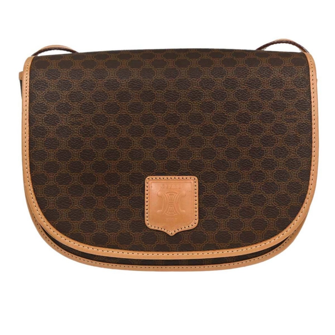 CELINE Macadam Brown PVC Leather Shoulder Bag Italy M16 1: CELINE Macadam Brown PVC Leather Shoulder Bag Italy M16 1 Celine Macadam shoulder bag in brown PVC and leather with logo accents and a shoulder strap. This medium bag features one exterior pocket, one