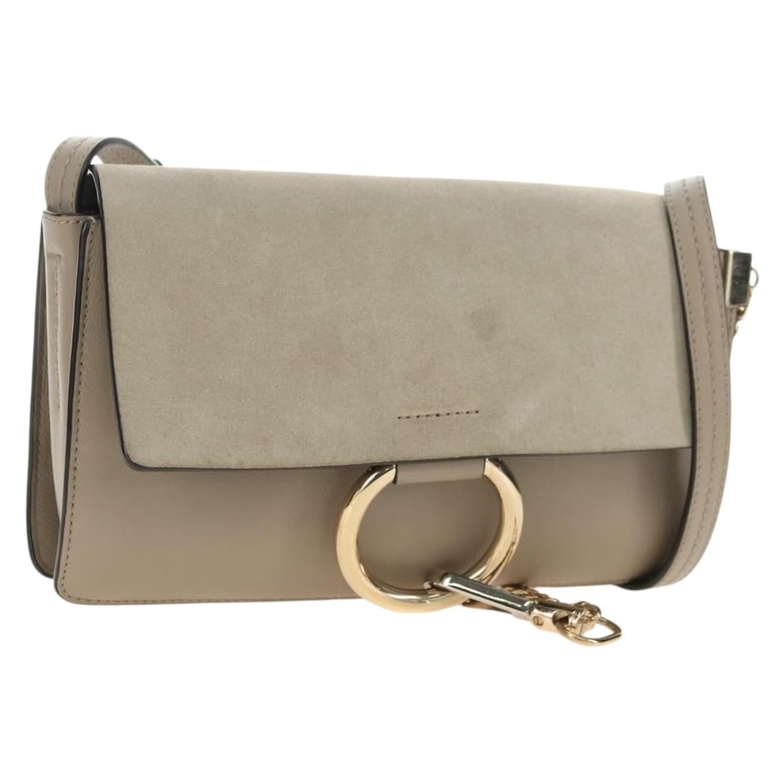 Chloe Fay Beige Suede Shoulder Bag with Gold Tone Hardware: Chloe Fay Beige Suede Shoulder Bag with Gold Tone Hardware Authentic Chloe Fay shoulder bag in beige suede with gold-tone accents. Made in Spain, this women's bag includes the item only; the original 