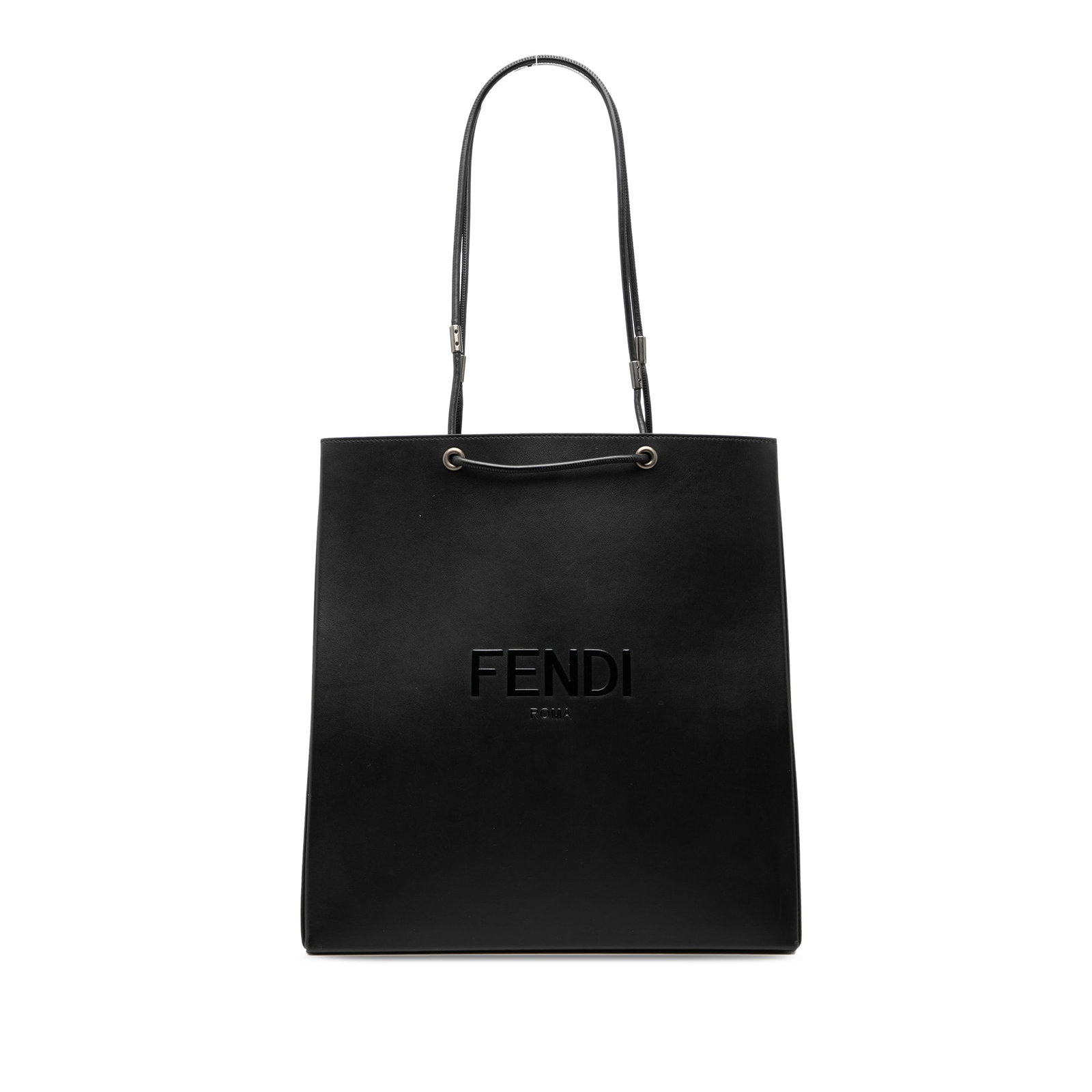 Fendi black leather open-top satchel with rolled handles (1 of 7)
