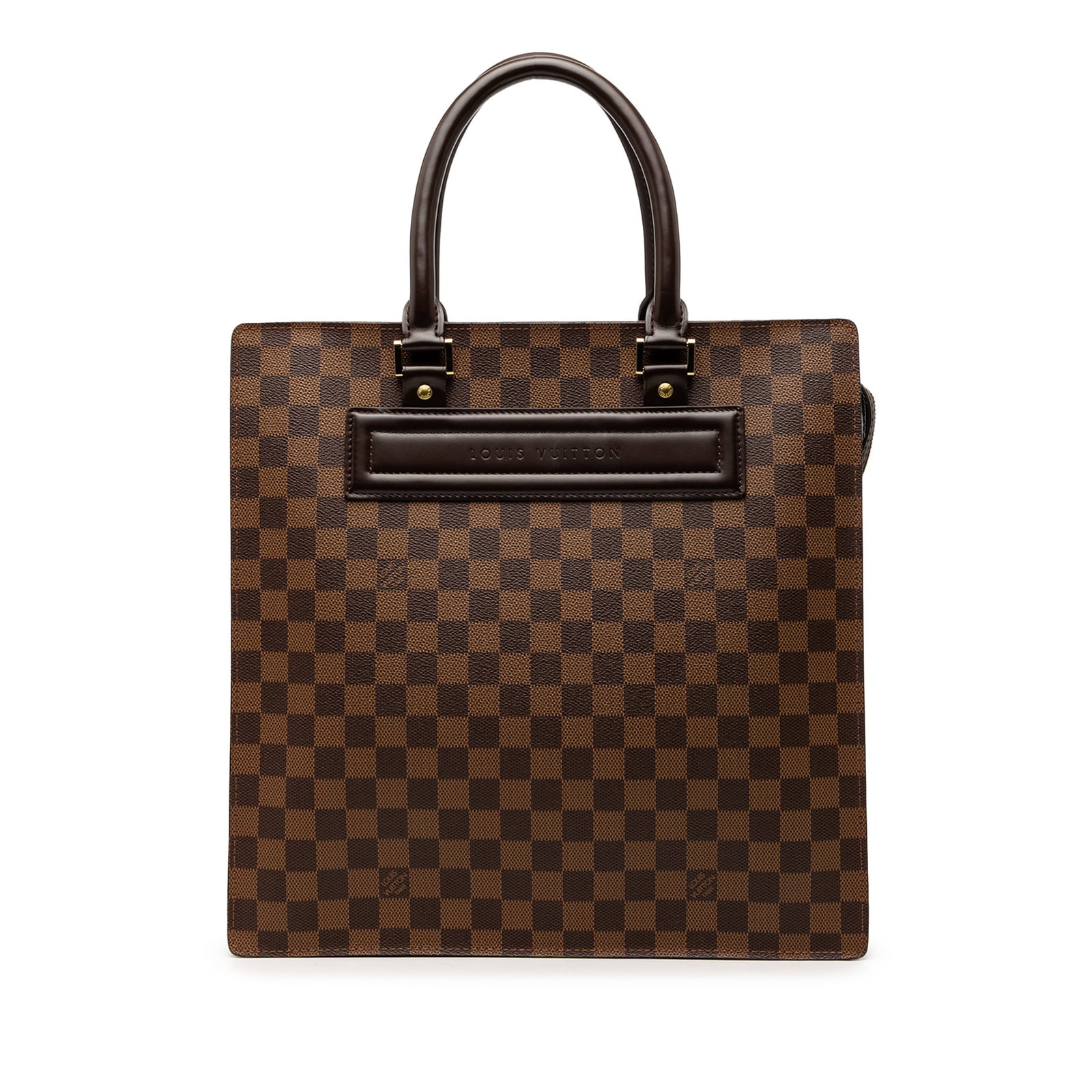 Louis Vuitton Venice Sac Plat GM Damier Ebene Canvas Tote Bag: Louis Vuitton Venice Sac Plat GM Damier Ebene Canvas Tote Bag This Louis Vuitton Damier Ebene Venice Sac Plat GM features a distinctive brown Damier Ebene canvas body with leather trim, rolled leather