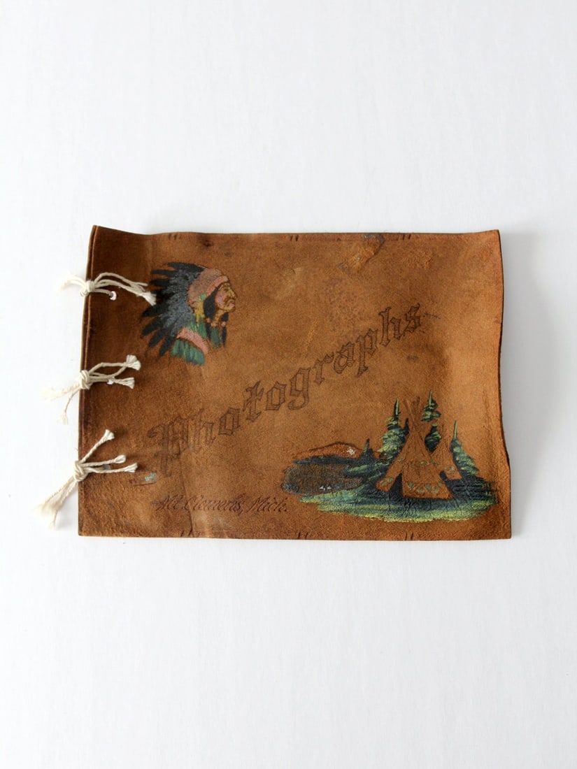 1940s Vintage Hand-Painted Suede Photo Album Souvenir from Mt Clemens (1 of 8)