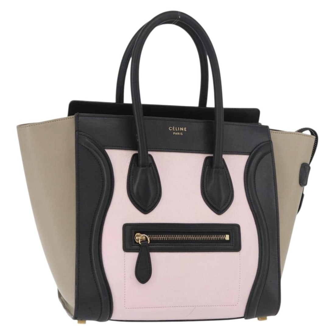 CELINE Luggage Mini Leather Handbag Pink Black Italy: CELINE Luggage Mini Leather Handbag Pink Black Italy CELINE Luggage Mini Shopper Hand Bag in leather with a pink and black exterior. This women's handbag is made in Italy and comes with a dust bag. Th