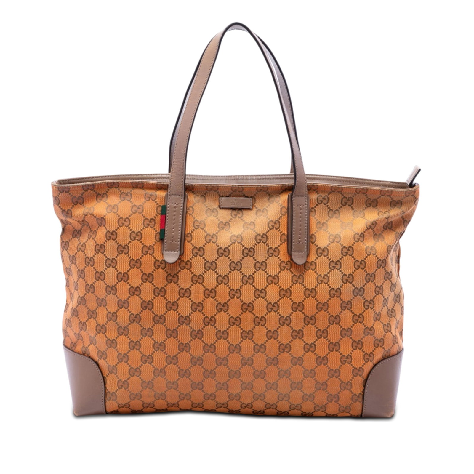 Gucci GG Canvas Web Zip Tote Bag Orange Leather Trim (1 of 6)