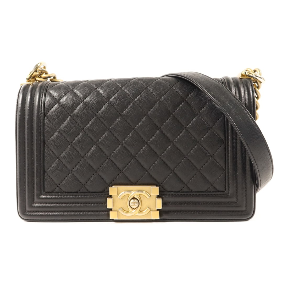 CHANEL Boy 25 CC Chain Shoulder Bag Black Calfskin GHW: CHANEL Boy 25 CC Chain Shoulder Bag Black Calfskin GHW CHANEL CC Boy 25 chain shoulder bag in black calfskin (cowhide) leather with black frame color. It features a turn lock closure, one open inside 