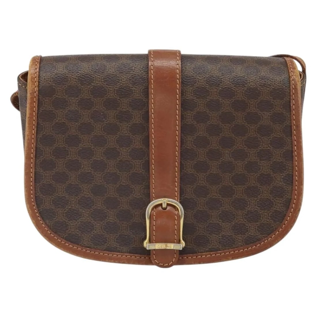 Celine Vintage Macadam Shoulder Bag Brown Canvas Leather: Celine Vintage Macadam Shoulder Bag Brown Canvas Leather This Celine Vintage Macadam Shoulder Bag is crafted from brown canvas with leather accents. Designed for females, it features a shoulder strap 