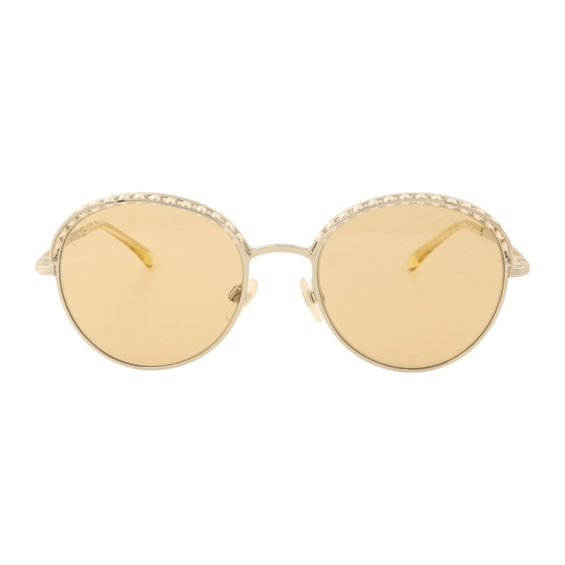 CHANEL 4247-H CC Sunglasses Beige White Silver Metal PVC: CHANEL 4247-H CC Sunglasses Beige White Silver Metal PVC CHANEL CC sunglasses model 4247-H in beige, white, and silver with a metal and PVC frame. Designed for women, this pair is identified as regula