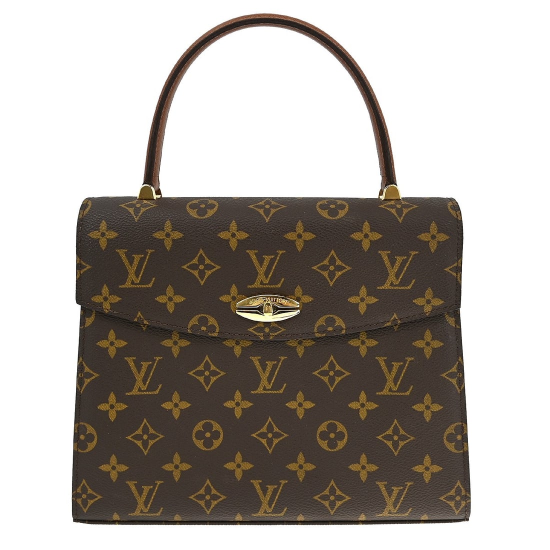 Louis Vuitton Malesherbes Monogram Top Handle Bag M51379: Louis Vuitton Malesherbes Monogram Top Handle Bag M51379 Vintage Louis Vuitton Malesherbes handbag in Monogram canvas with leather trim and a top handle. This medium handbag features a clasp closure, 
