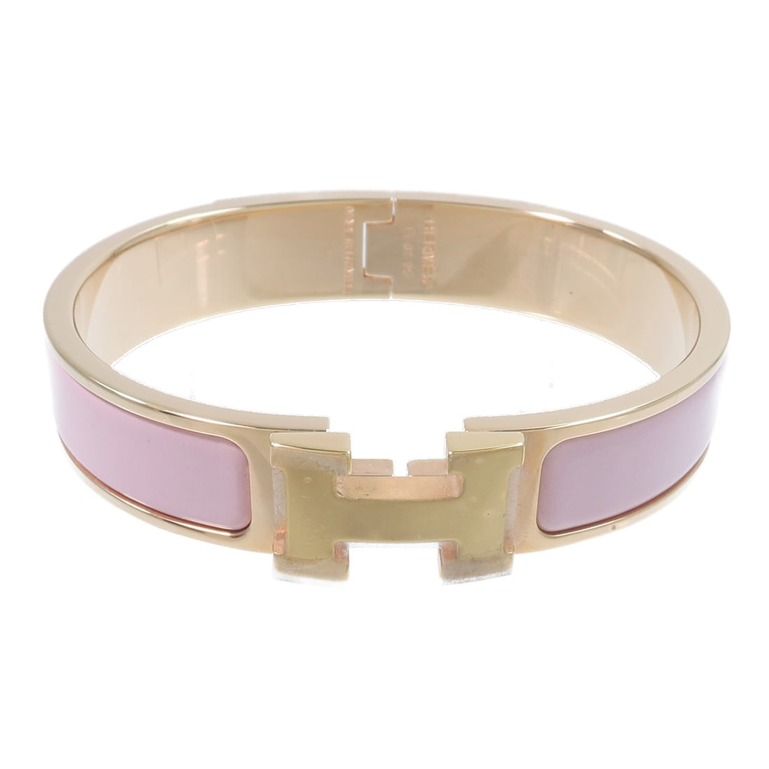 Hermes Clic H enamel bracelet pink and gold tone (1 of 10)