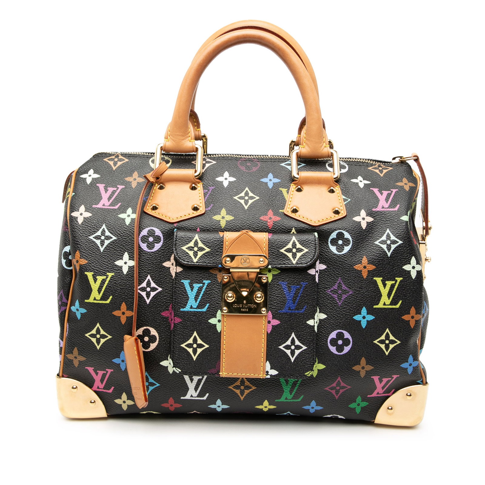 Louis Vuitton Speedy 30 Multicolore Canvas Handbag with Vachetta Leather Trim: Louis Vuitton Speedy 30 Multicolore Canvas Handbag with Vachetta Leather Trim The Louis Vuitton Monogram Multicolore Speedy 30 features a multicolore monogram canvas with vachetta leather trim and rol