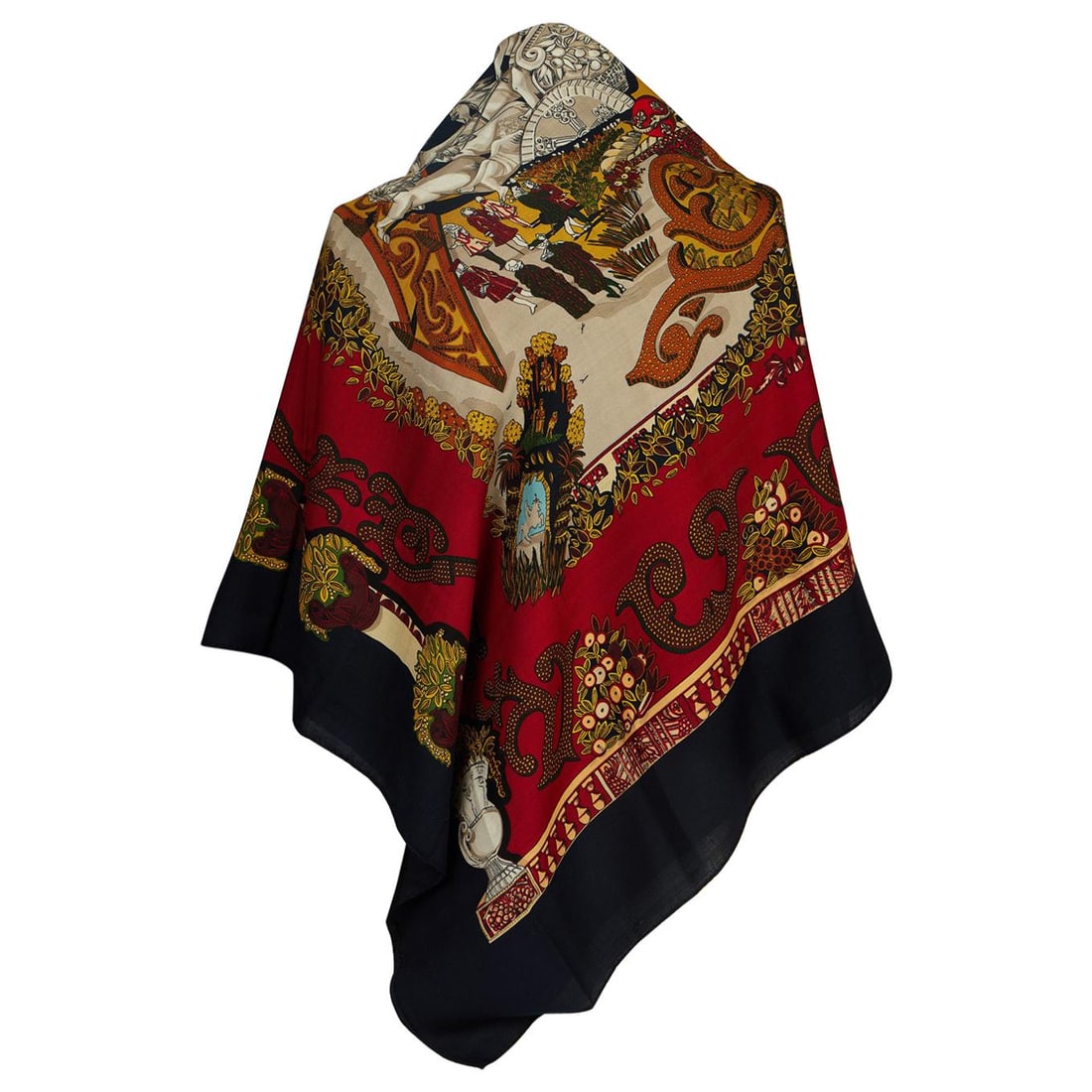 Vintage 1990's Hermes Paradis Du Roi Dark Red Cashmere Shawl: Vintage 1990's Hermes Paradis Du Roi Dark Red Cashmere Shawl Experience the elegance of the 1990's with this vintage Hermes Paradis Du Roi shawl, crafted from luxuriously soft cashmere. Measuring 52 i