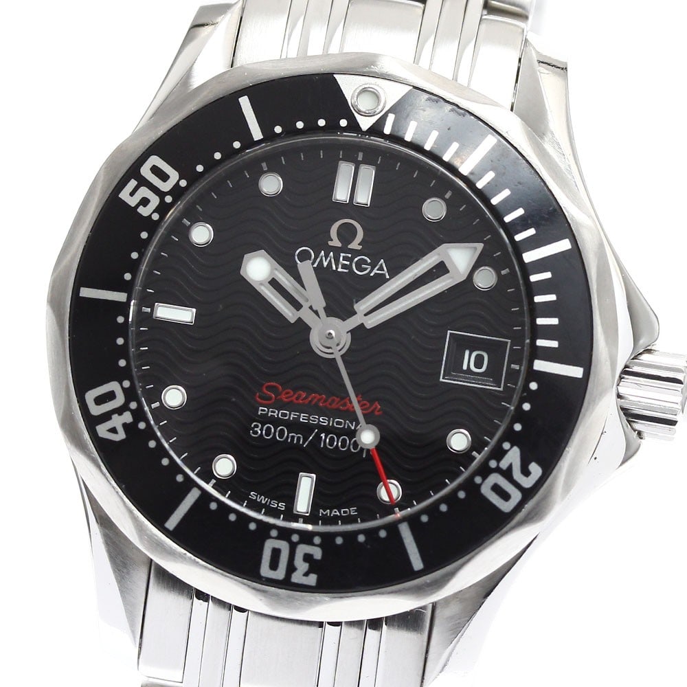 OMEGA Seamaster 300 Ladies Quartz Wristwatch Ref 212.30.28.61.01.001: OMEGA Seamaster 300 Ladies Quartz Wristwatch Ref 212.30.28.61.01.001 Pre-owned OMEGA Seamaster 300 Date quartz ladies wristwatch with a stainless steel case and bracelet. It features a black dial, dat