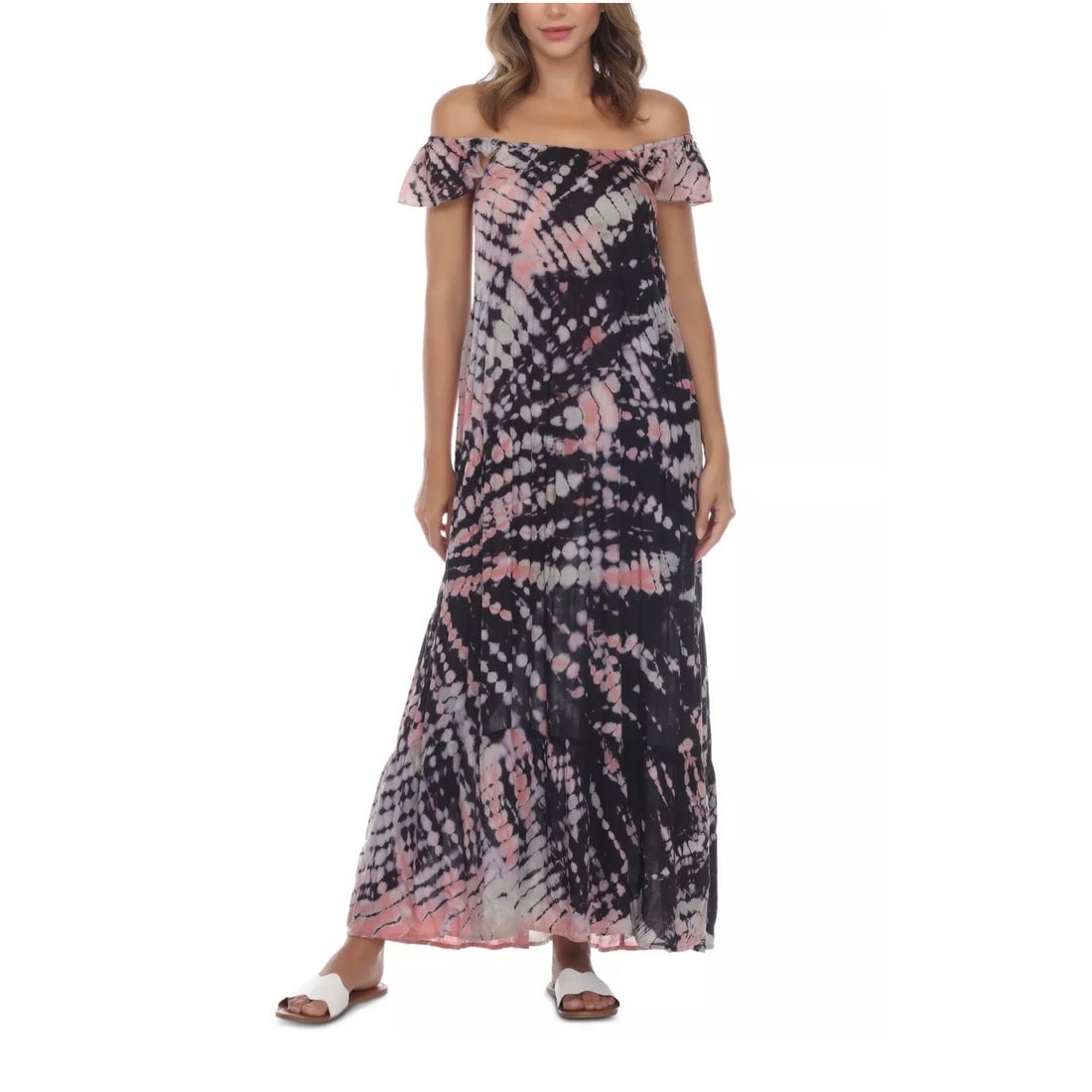 RAVIYA Colorful Tie Dye Maxi Cover Up Dress Black Off-Shoulder S (1 of 1)