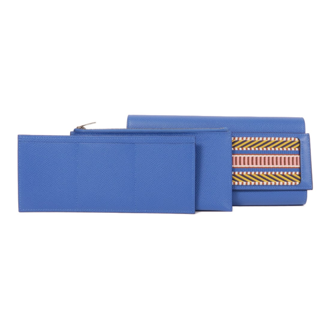 Hermes Passant Bifold Long Wallet Blue Epsom Leather PHW: Hermes Passant Bifold Long Wallet Blue Epsom Leather PHW HERMES Passant long bifold wallet in blue Epsom leather. Designed for women, it features a bifold purse style with one gusseted pocket, eight c
