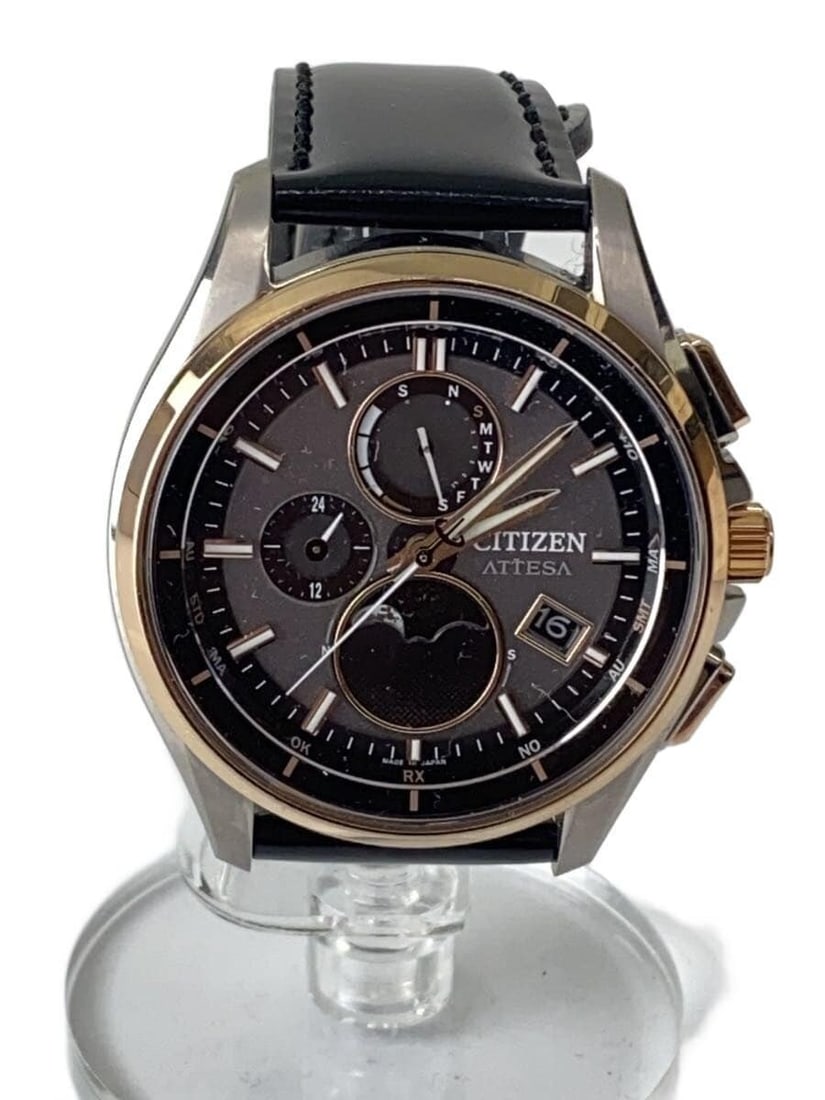 Citizen H874-005HK04 Attesa Eco-Drive Men's Wristwatch: Citizen H874-005HK04 Attesa Eco-Drive Men's Wristwatch Pre-owned CITIZEN ATTESA ECO-DRIVE quartz men's wristwatch, made in Japan. It is a silver-tone watch with a leather band and shows slight signs o