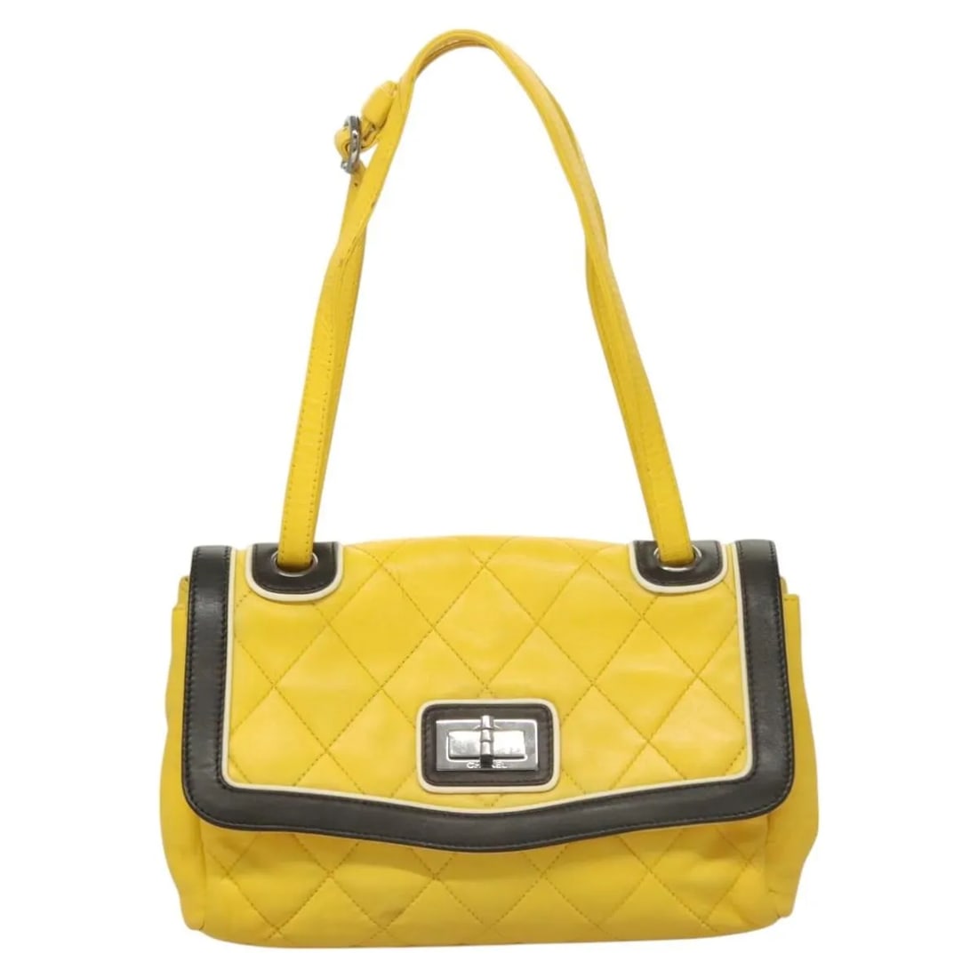 Chanel Mademoiselle Lock Flap Bag Yellow Quilted Leather Two Tone (1 of 18)