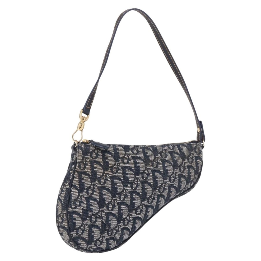 Christian Dior Saddle Accessory Pouch in Navy Gold Trotter Canvas: Christian Dior Saddle Accessory Pouch in Navy Gold Trotter Canvas Christian Dior accessory pouch in Trotter canvas with a navy and gold colorway. Made in Spain, this women's pouch measures approximate
