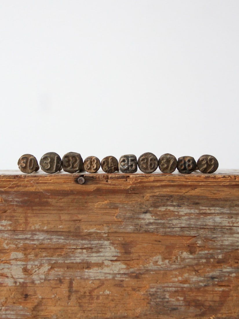 Vintage 1930s Railroad Date Nails 10 Piece Collection: Vintage 1930s Railroad Date Nails 10 Piece Collection This collection features a complete set of vintage railroad date nails from the 1930s, spanning the years 1930 to 1939. Each steel nail is designe