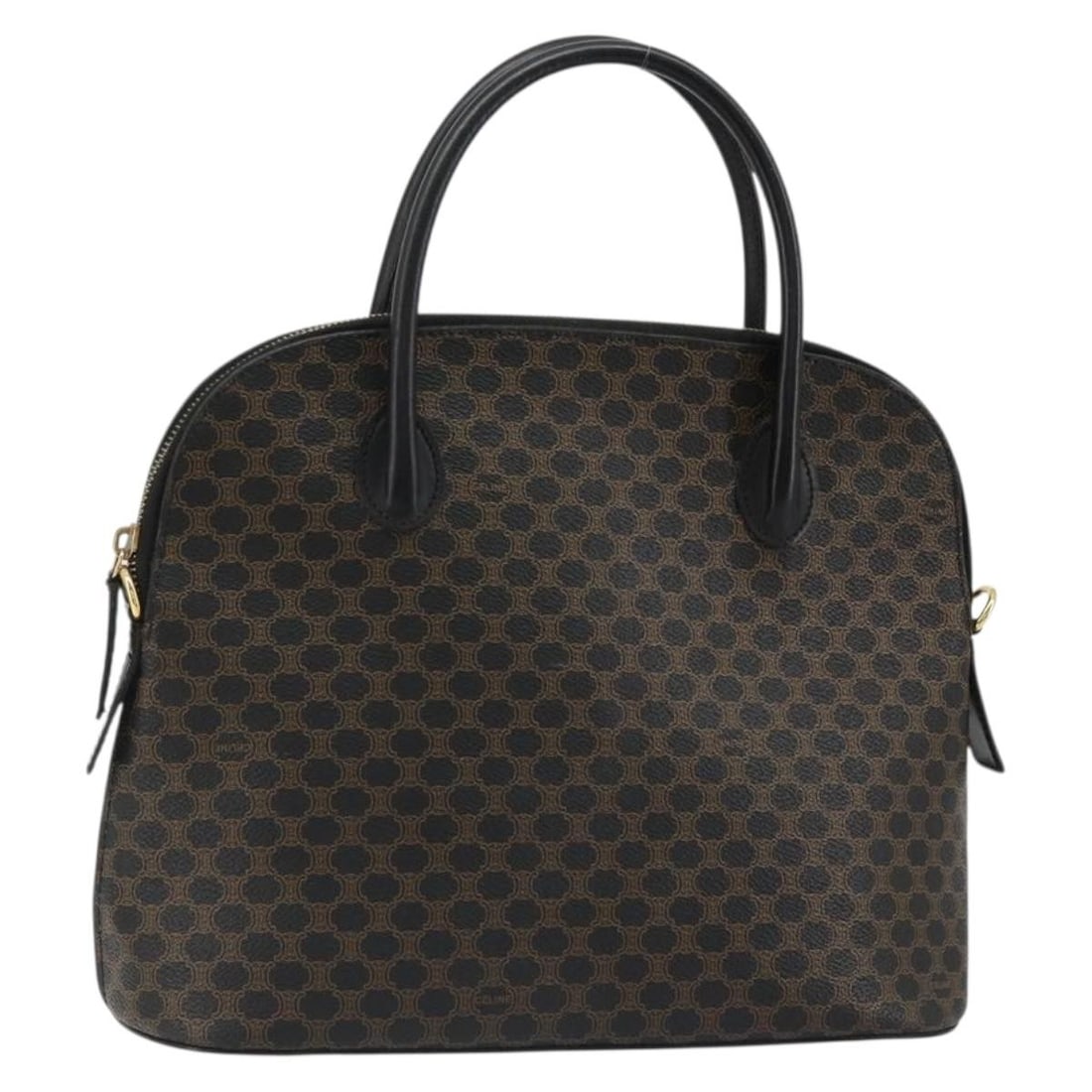 CELINE Macadam Canvas PVC Leather Handbag Black Gold Tone: CELINE Macadam Canvas PVC Leather Handbag Black Gold Tone Celine Macadam canvas hand bag in black with gold-tone accents, crafted from PVC leather and made in Italy. This women's bag includes only the