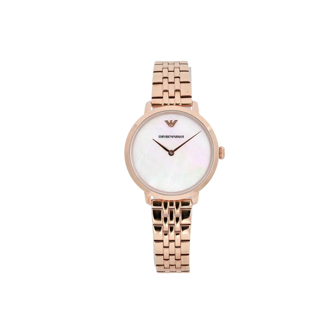 Emporio Armani AR11158 32mm Rose Gold Ladies Quartz Watch MOP Dial: Emporio Armani AR11158 32mm Rose Gold Ladies Quartz Watch MOP Dial This Emporio Armani ladies' wristwatch features a stylish 32mm round case crafted from PVD-coated stainless steel in a stunning rose 