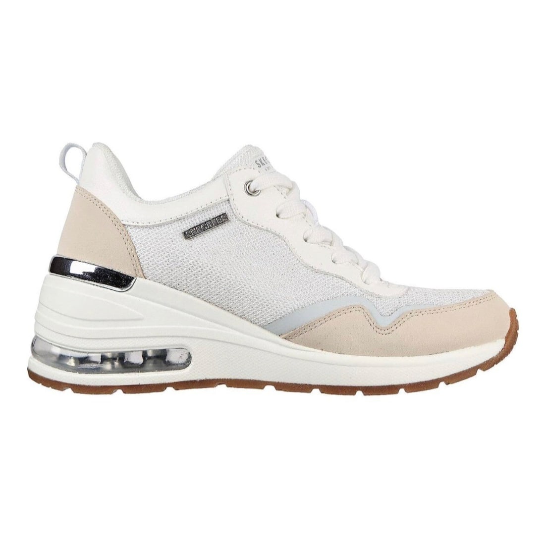 Skechers Million Air-Ess White Wedge Sneakers Womens 10: Skechers Million Air-Ess White Wedge Sneakers Womens 10 Experience comfort and style with the Skechers Women's Million Air-Ess Memory Foam Wedge Sneaker in classic white. Designed for active wear, the