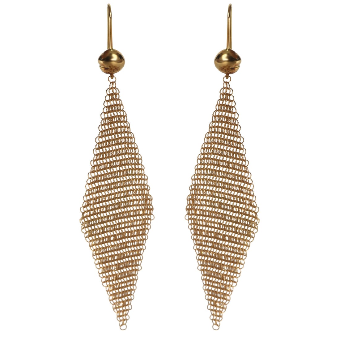 Tiffany Elsa Peretti Mesh 18k Yellow Gold Earrings with Box and Pouch: Tiffany Elsa Peretti Mesh 18k Yellow Gold Earrings with Box and Pouch These vintage Tiffany & Co. Elsa Peretti Mesh earrings are crafted from 18k yellow gold. Designed for women, they feature a stylis