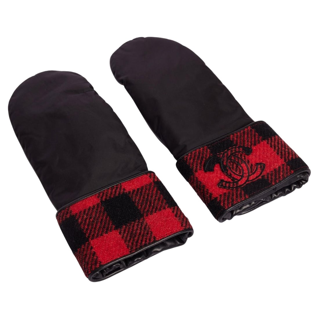 Chanel Red Black Checker Pattern Gloves M 7-8 France (1 of 5)