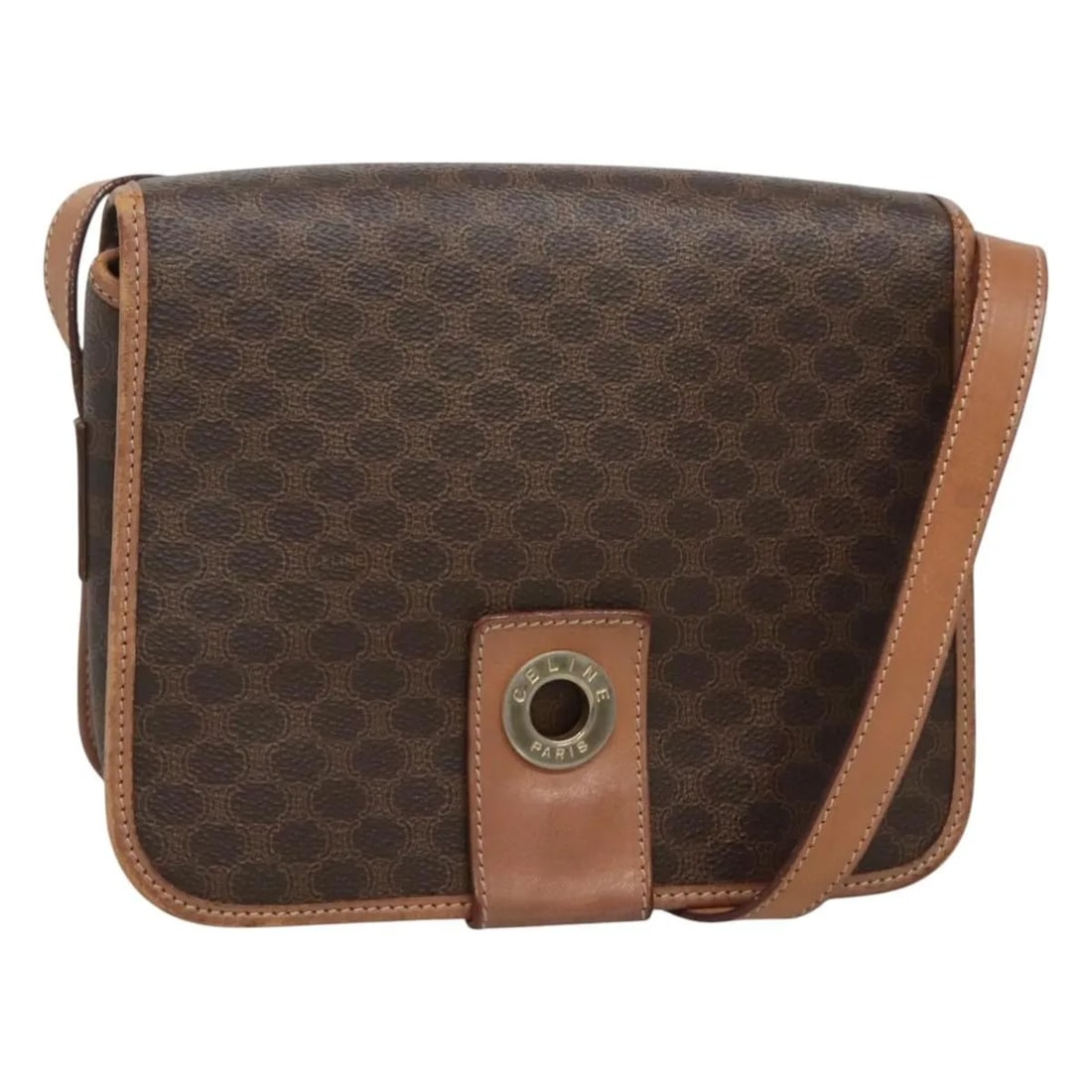 Celine Vintage Macadam Shoulder Bag Brown Canvas Leather: Celine Vintage Macadam Shoulder Bag Brown Canvas Leather This Celine Vintage Macadam shoulder bag features a classic brown canvas design complemented by leather accents. Designed for unisex use, the b