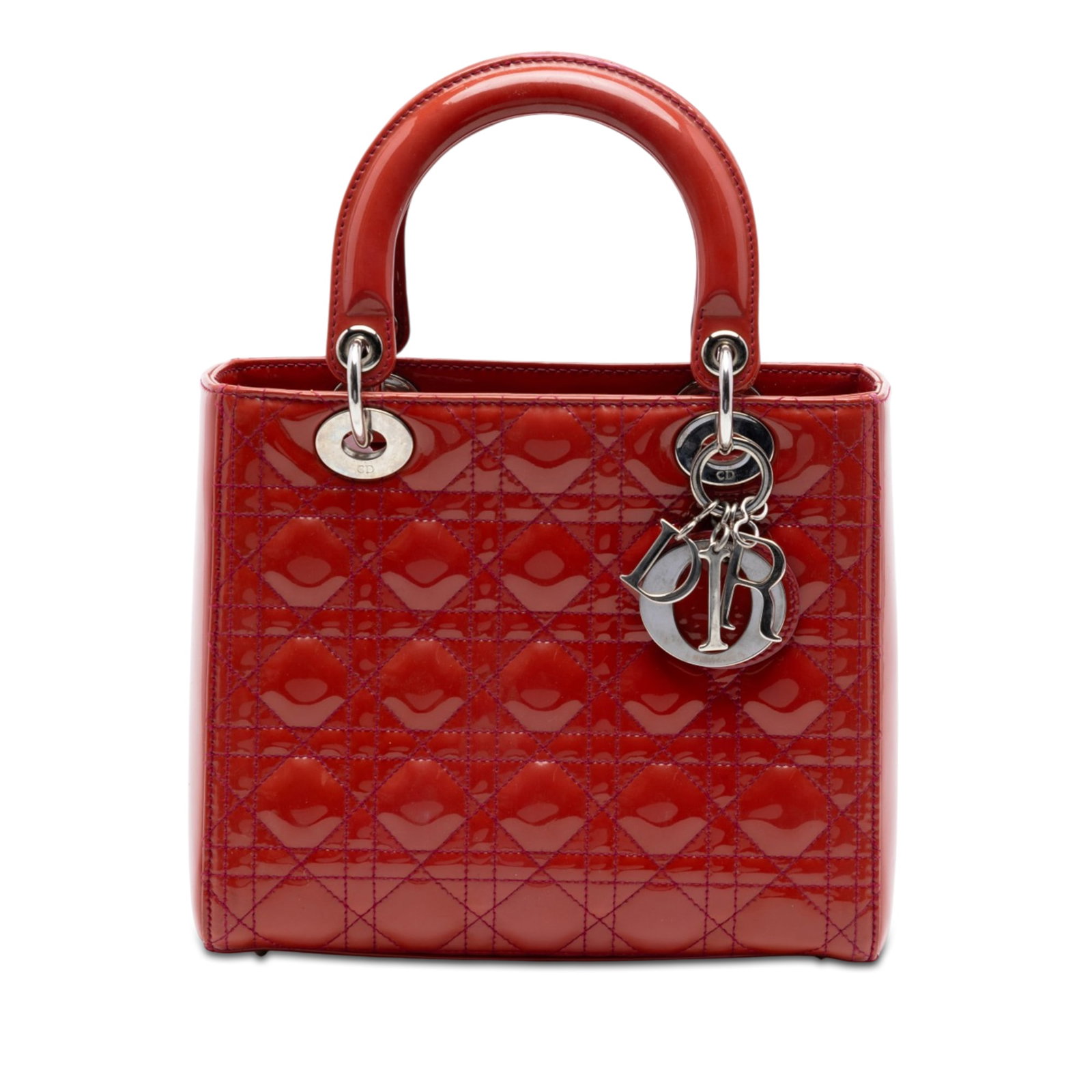 Dior Lady Dior Medium Red Patent Leather Cannage Handbag (1 of 7)