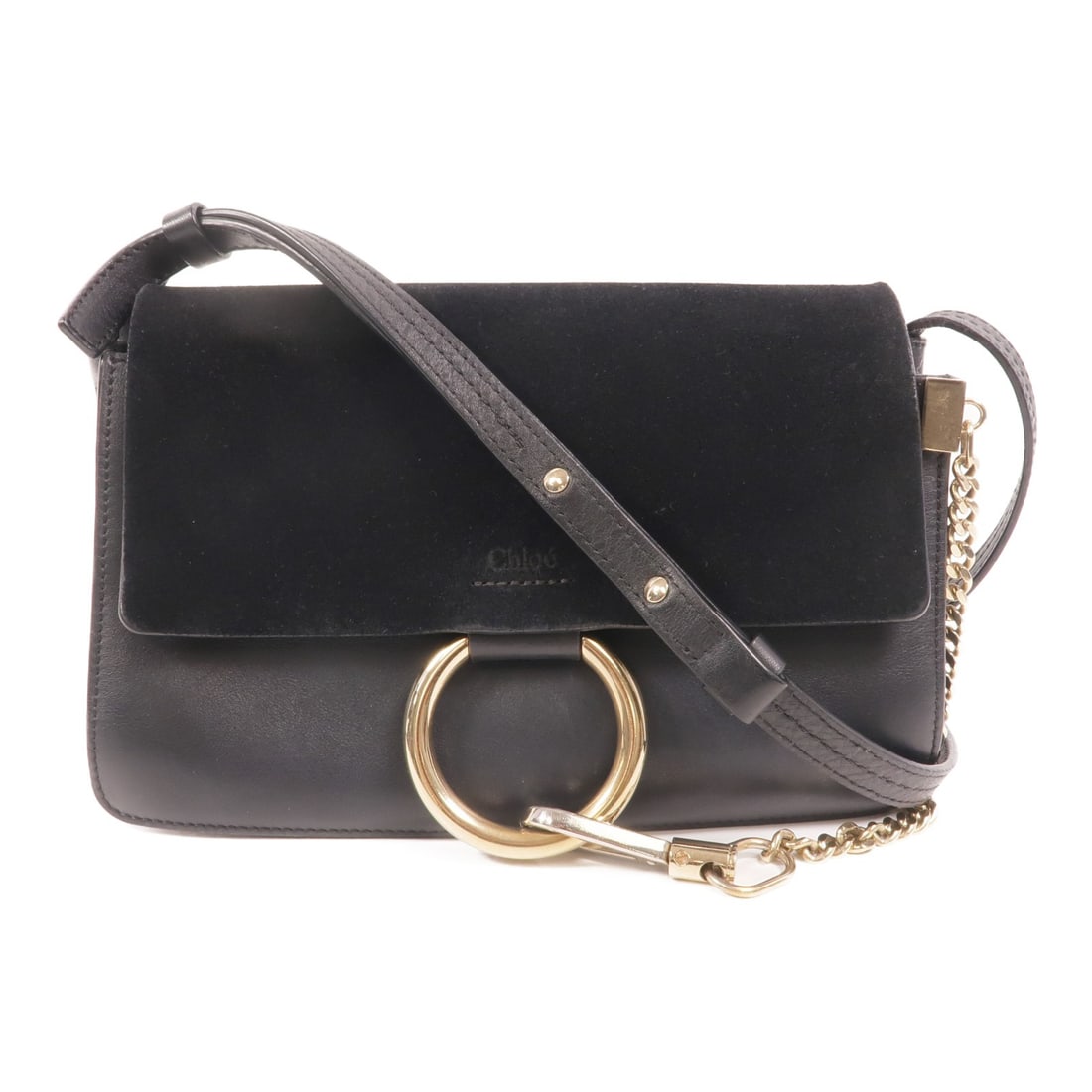 Chloe Faye Black Calfskin Suede Shoulder Bag SHW: Chloe Faye Black Calfskin Suede Shoulder Bag SHW Chloe Faye shoulder bag in black calfskin and suede leather. Designed for women, this regular-size bag features a shoulder strap measuring 106-118 cm a