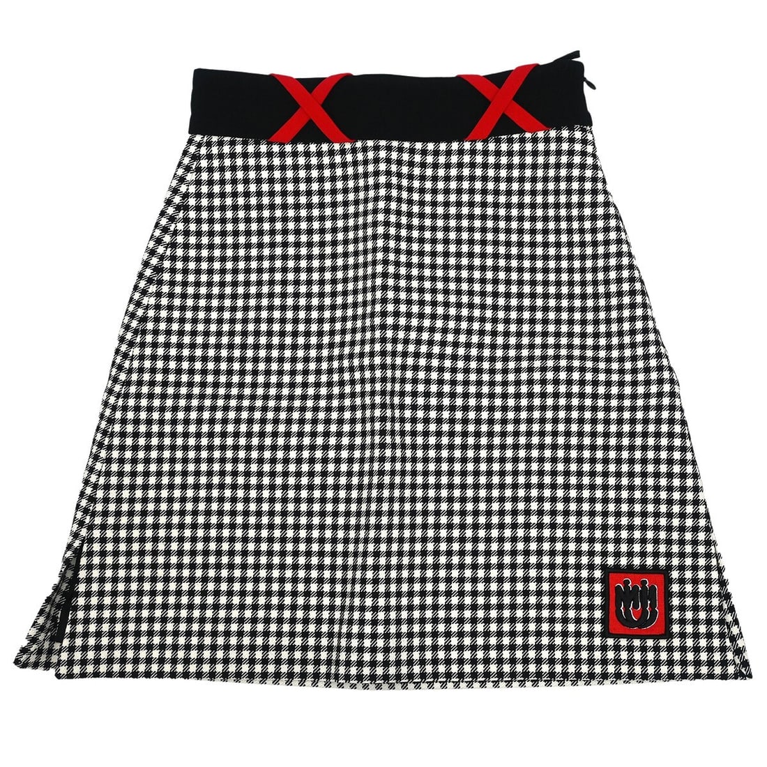 Miu Miu Womens Wool Mini Skirt Black Size 36 Vintage: Miu Miu Womens Wool Mini Skirt Black Size 36 Vintage Vintage women's short skirt by Miu Miu in wool. This regular-fit piece is made in Italy and features a black base with black, white, and red colori