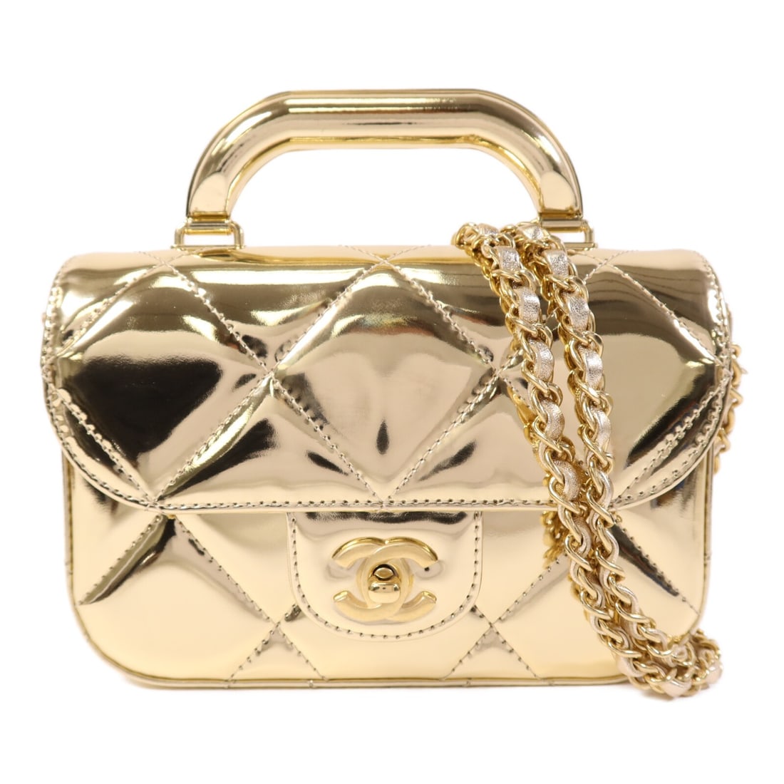 CHANEL AS5805 CC 2 Way Shoulder Bag Gold Calfskin: CHANEL AS5805 CC 2 Way Shoulder Bag Gold Calfskin CHANEL CC GHW Chain 2 Way Shoulder Bag in gold calfskin (cowhide) leather, model AS5805. This women's regular-size shoulder bag is made in France with