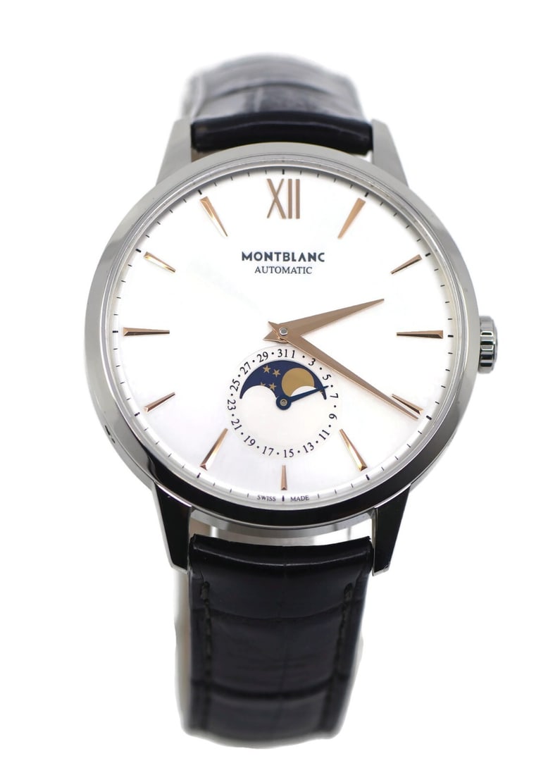 Montblanc Heritage Spirit Moon Watch 111620 Stainless Steel Automatic with Box and Papers: Montblanc Heritage Spirit Moon Watch 111620 Stainless Steel Automatic with Box and Papers Introducing the Montblanc Heritage Spirit Moon Stainless Steel Watch, model 111620. This exquisite wristwatch 