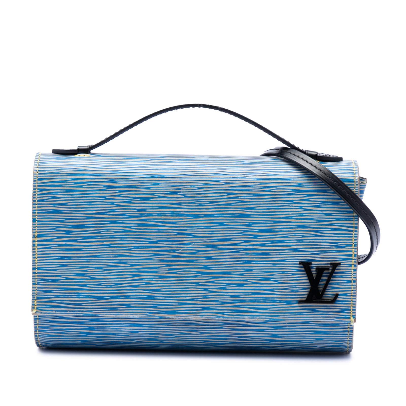 Louis Vuitton Epi Denim Clery Blue Leather Shoulder Bag: Louis Vuitton Epi Denim Clery Blue Leather Shoulder Bag Louis Vuitton Epi Denim Clery bag in blue leather, made in France. It features a flat top handle, an adjustable and detachable flat strap, a fro