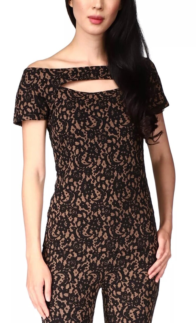 Michael Kors Lace Jacquard Off Shoulder Blouse in Black: Michael Kors Lace Jacquard Off Shoulder Blouse in Black Elevate your wardrobe with this stunning MICHAEL Michael Kors Lace Jacquard Off Shoulder Top in Suntan. This elegant blouse features a stylish o