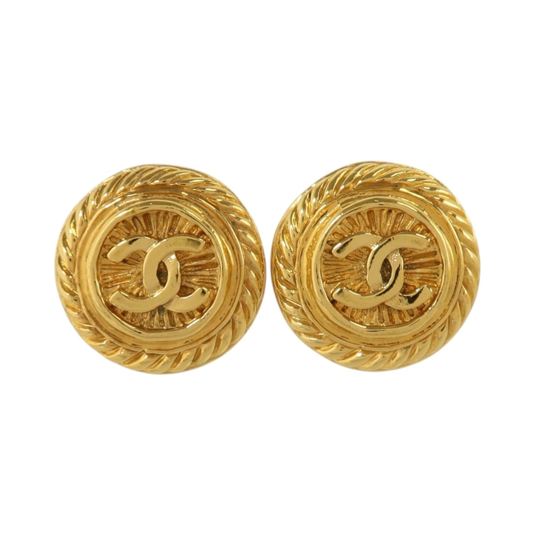 Vintage Chanel CC Metal Earrings Gold Tone 93 P (1 of 8)